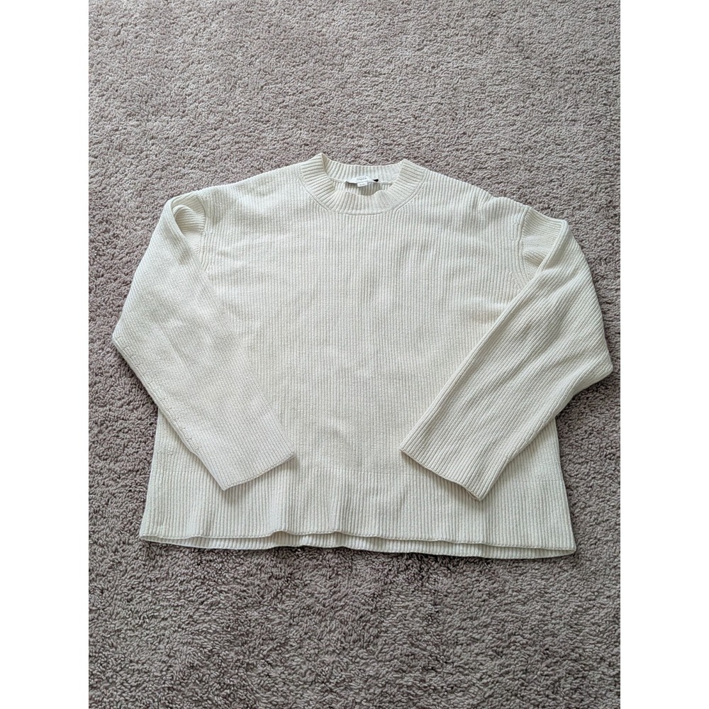 Vince Ribbed Knit Cropped Creweneck Sweater Cotton Blend Off White Womens XL